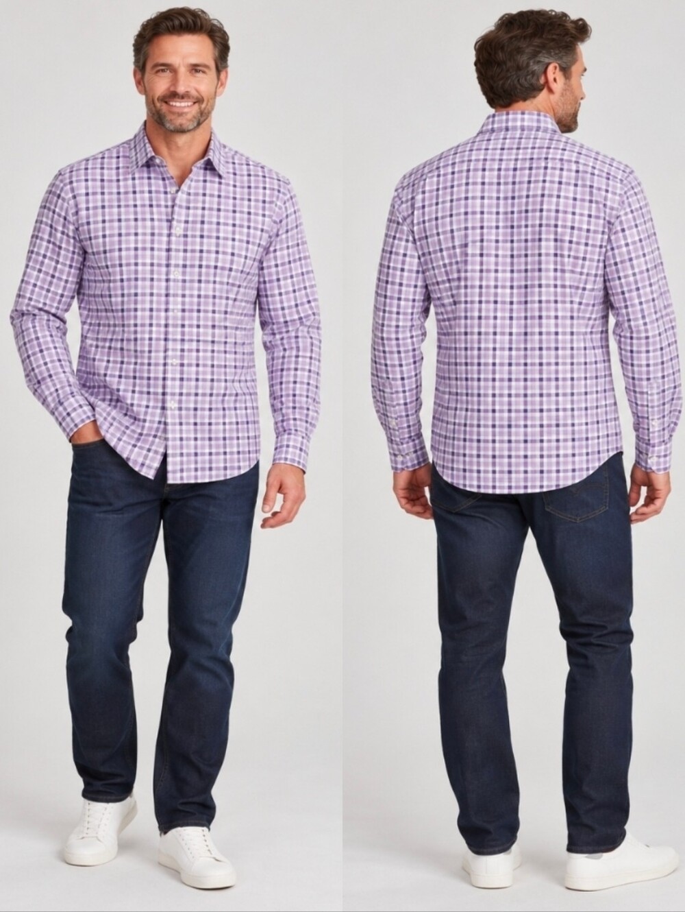 Egara Purple Check Sport Shirt Size M